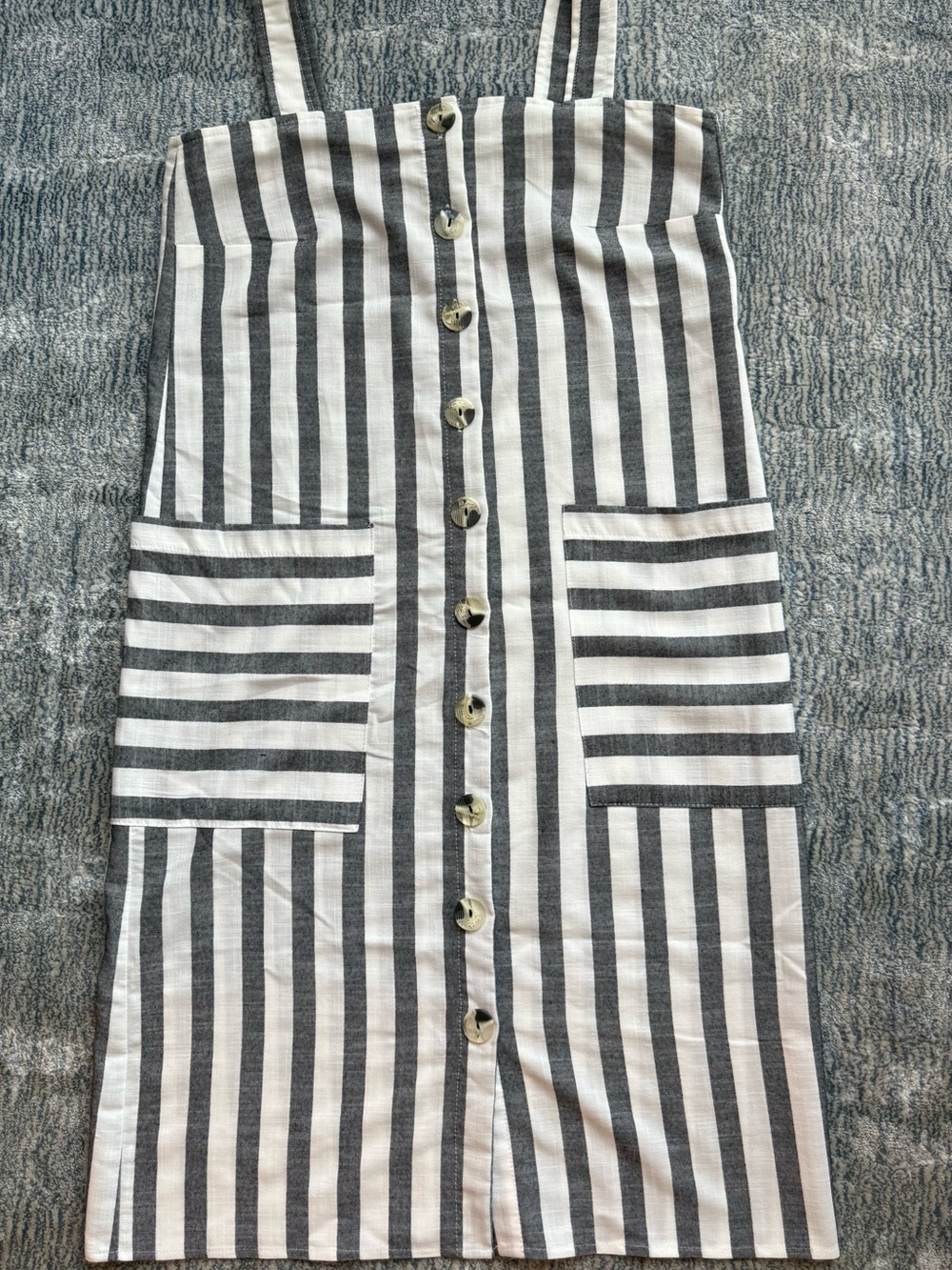 Striped Button-Front Linen-Blend Sundress in White and Gray, Zara Pinafore Style